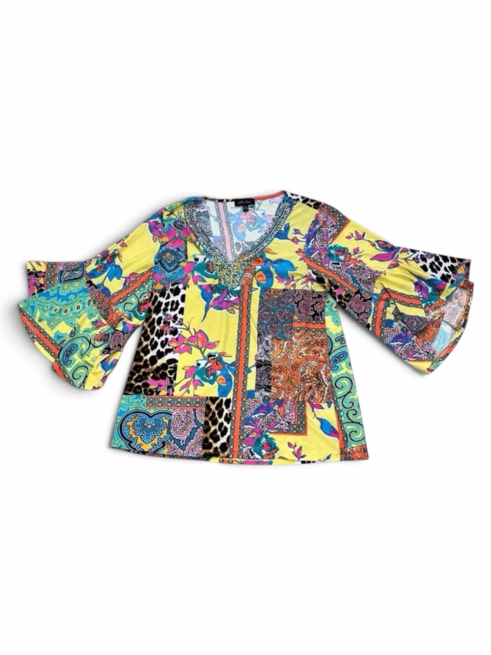 Melissa Paige Colorful Print and Beaded Blouse